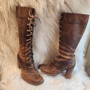 FRYE 77610 Villager Lace Up Women's 7M Tall Brown Riding Boots